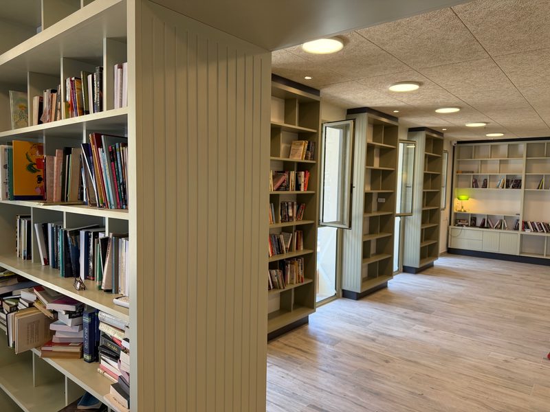 Bookcases and a grooved column