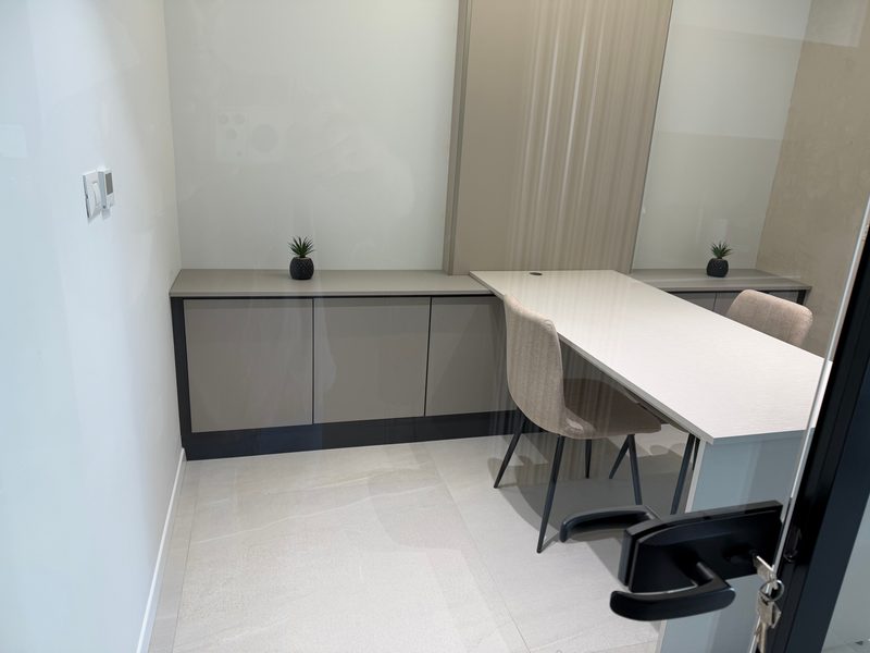 Desk and low cabinets