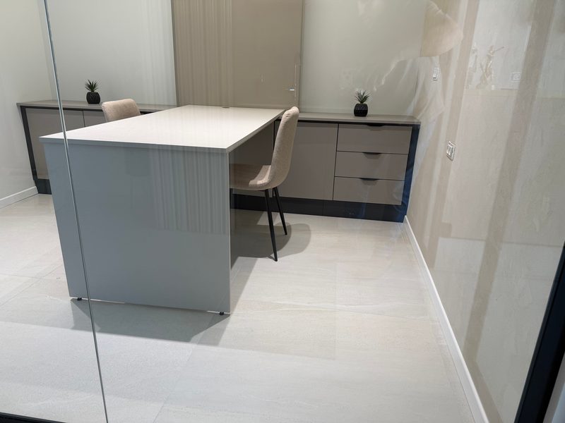 Desk with cabinets and drawers