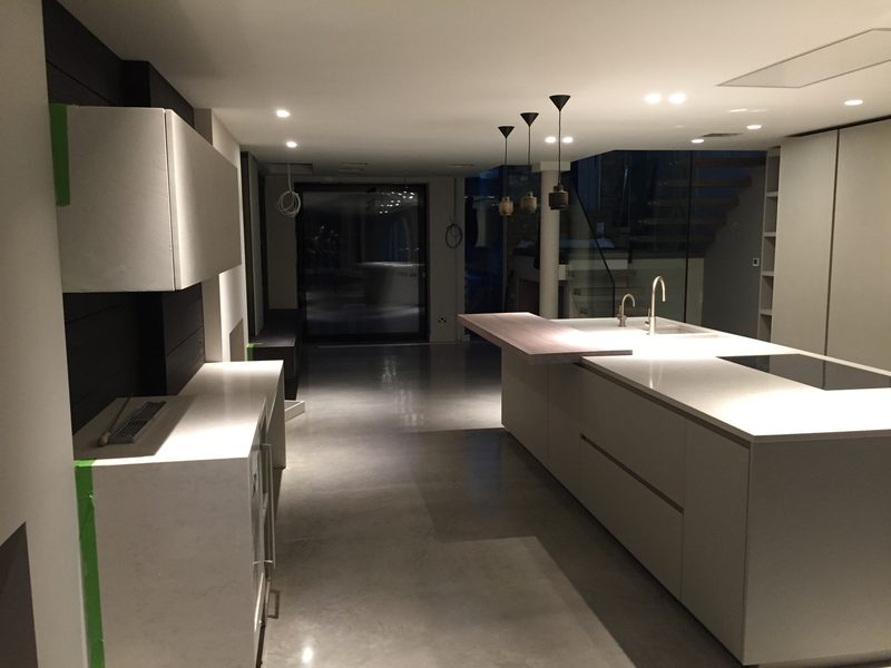 Kitchen with a long island