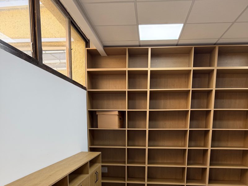 Shelving wall and low cabinet