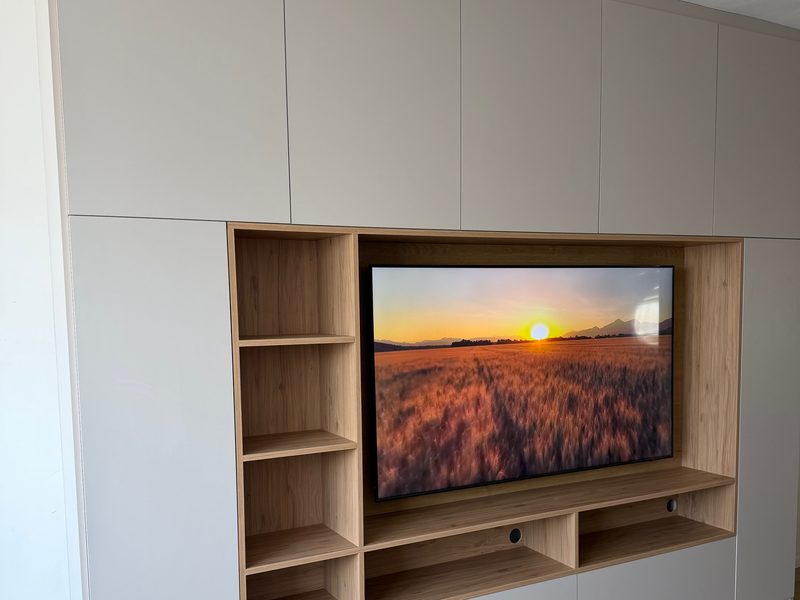 TV wall unit, angled view